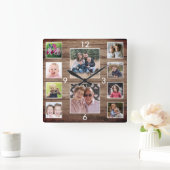 Creëer Your Ewn 10 Photo Collage Rustic Wood Vierkante Klok (Huis)