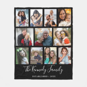 Creëer Your Ewn 11 Photo Collage Family Name Blac Fleece Deken