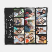 Creëer Your Ewn 11 Photo Collage Family Name Black Fleece Deken (Voorkant (Horizontaal))