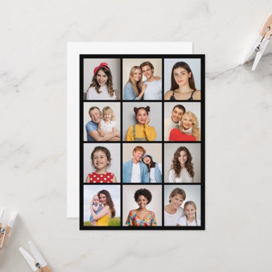 Creëer Your Ewn 12 Photo Collage Greeting Kaart (Voorkant / Achterkant in situ)