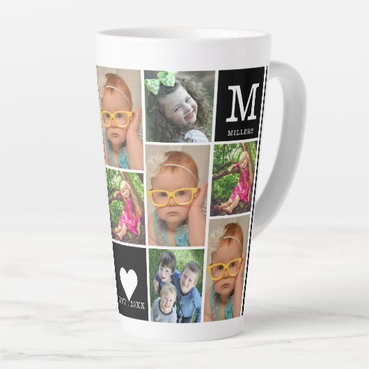 Creëer Your Ewn 12 Photo Collage Monogram Black Latte Mok (Rechterhoek)