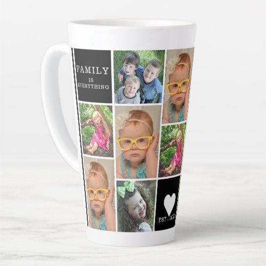 Creëer Your Ewn 12 Photo Collage Monogram Black Latte Mok (Linkerhoek)