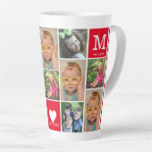 Creëer Your Ewn 12 Photo Collage Monogram Red Latte Mok (Rechterhoek)