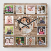Creëer Your Ewn 13 Foto Collage Rustic Barn Wood Vierkante Klok (Voorkant)