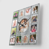 Creëer Your Ewn 13 Foto Collage Rustic Gray Wood Vierkante Klok (Hoek)
