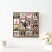 Creëer Your Ewn 13 Foto Collage Rustic Wood Vierkante Klok (Huis)