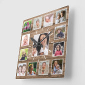 Creëer Your Ewn 13 Foto Collage Rustic Wood Vierkante Klok (Hoek)