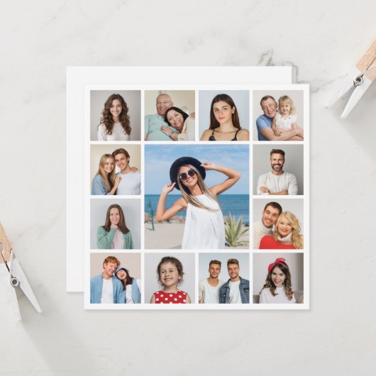 Creëer Your Ewn 13 Photo Collage Greeting Kaart (Voorkant / Achterkant in situ)