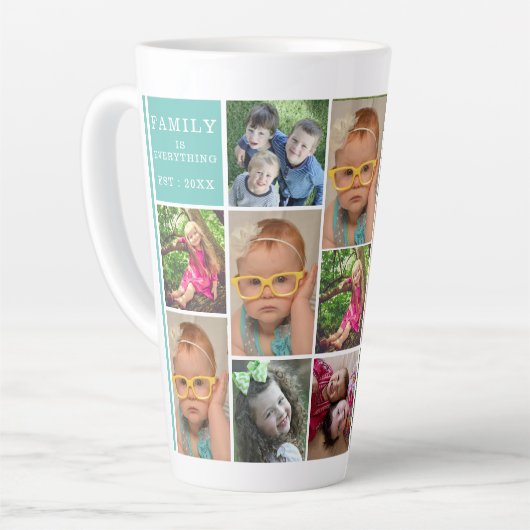 Creëer Your Ewn 13 Photo Collage Monogram Blauwgro Latte Mok (Linkerhoek)