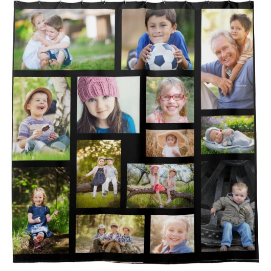 Creëer Your Ewn 14 Photo Collage Black Modern Douchegordijn (Voorkant)