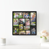 Creëer Your Ewn 14 Photo Collage Black Vierkante Klok (Huis)