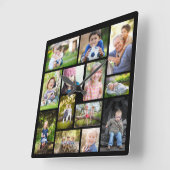 Creëer Your Ewn 14 Photo Collage Black Vierkante Klok (Hoek)