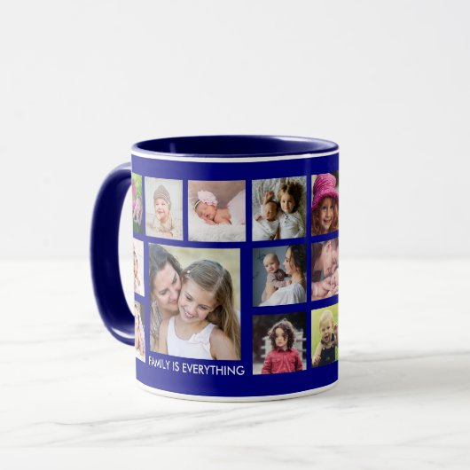 Creëer Your Ewn 18 Family Photo Collage Navy Blue Mok (Voorkant links)