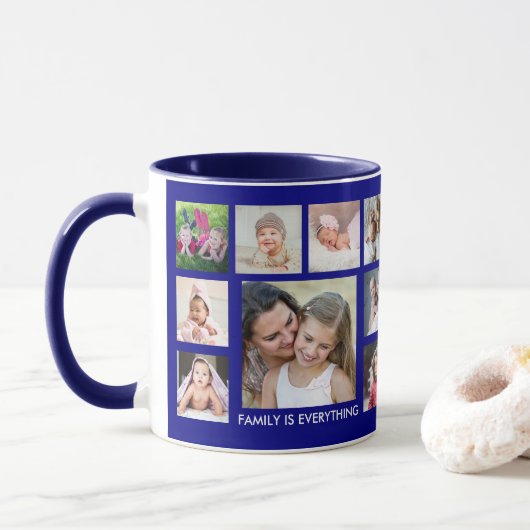 Creëer Your Ewn 18 Family Photo Collage Navy Blue Mok (Met donut)