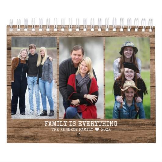 Creëer Your Ewn 2023 Family Foto Rustic Wood Kalender (Hoes)