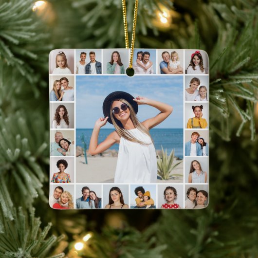 Creëer Your Ewn 21 Photo Collage Keramisch Ornament (Boom)