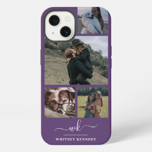 Creëer Your Ewn 4 Foto Collage Paars Monogram iPhone 13 Hoesje