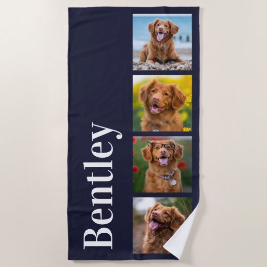 Creëer Your Ewn 4 Foto Collage Persoonlijke Dog Strandlaken (Voorkant)
