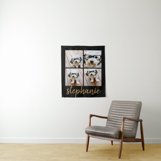 Creëer Your Ewn 4 Photo Collage - Script Gold Wandkleed (In situ)