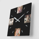 Creëer Your Ewn 4 Photo Modern Black Vierkante Klok (Hoek)