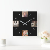 Creëer Your Ewn 4 Photo Modern Black Vierkante Klok (Huis)