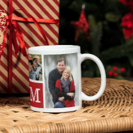 Creëer Your Ewn 5 Photo Collage Red Monogrammed Koffiemok
