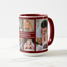 Creëer Your Ewn 6 Foto Collage Family Name Maroon Mok