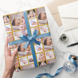 Creëer Your Ewn 6 Foto Collage Gold Glitter Cadeaupapier