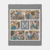 Creëer Your Ewn 6 Photo Collage - Monogram Gray Fleece Deken (Voorkant)