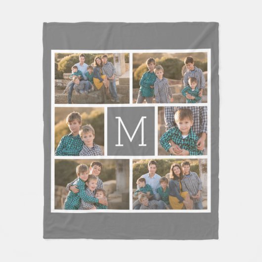 Creëer Your Ewn 6 Photo Collage - Monogram Gray Fleece Deken (Voorkant)