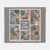 Creëer Your Ewn 6 Photo Collage - Monogram Gray Fleece Deken (Voorkant (Horizontaal))
