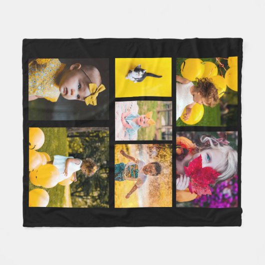 Creëer Your Ewn 7 Photo Collage Black Fleece Deken (Voorkant (Horizontaal))