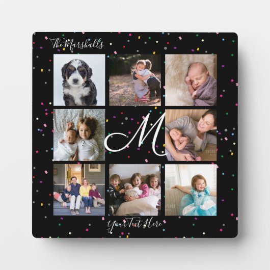 Creëer Your Ewn 8 Photo Collage Monogram Black Fotoplaat (Voorkant)