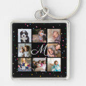 Creëer Your Ewn 8 Photo Collage Monogram Black Sleutelhanger (Voorkant)