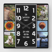 Creëer Your Ewn Deco 6 Foto Collage Black-White Vierkante Klok (Voorkant)