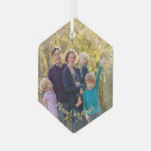 Creëer Your Ewn Family Foto met Kerstmis Hexagon Glas Ornament (Voorkant links)