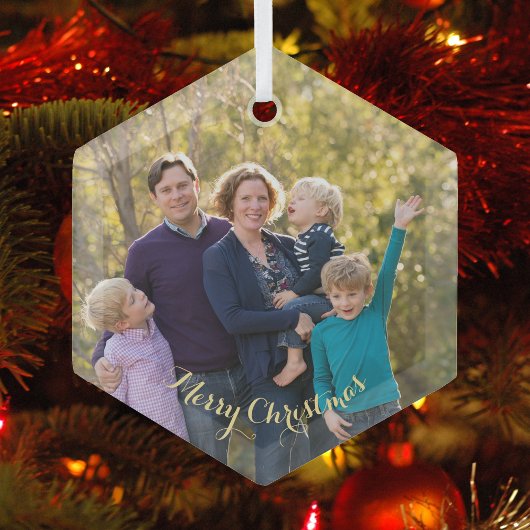 Creëer Your Ewn Family Foto met Kerstmis Hexagon Glas Ornament