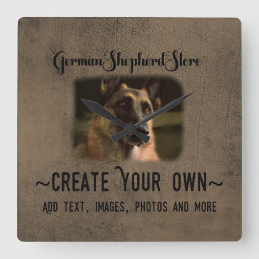 Creëer Your Ewn German Shepherd Photo Clock Vierkante Klok (Voorkant)