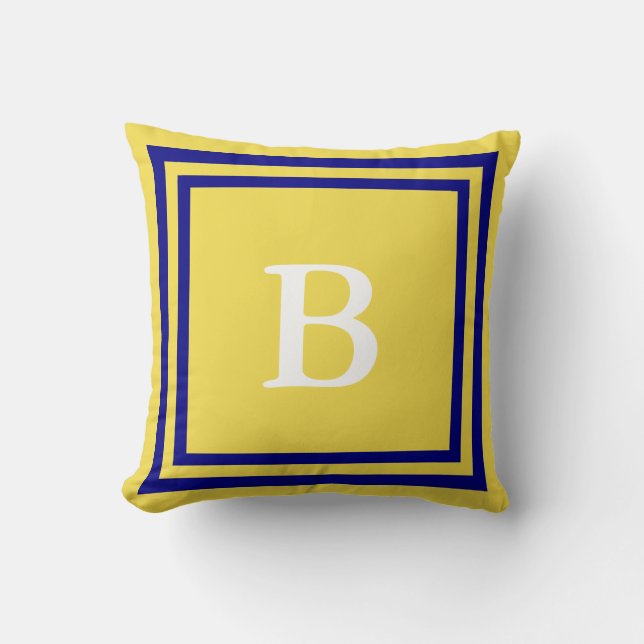 Creëer Your Ewn Monogram Navy Blue and Yellow Kussen (Voorkant)