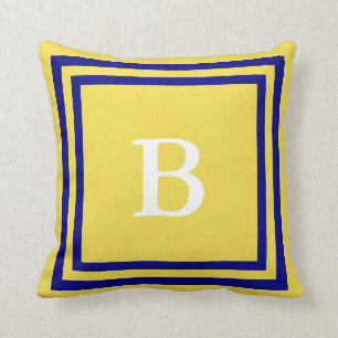 Creëer Your Ewn Monogram Navy Blue and Yellow Kussen
