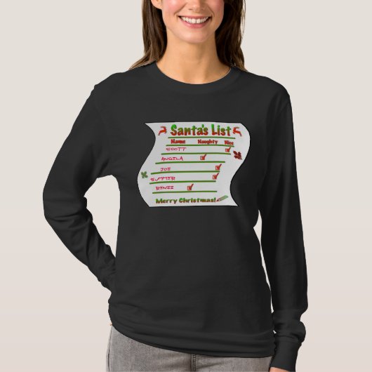 Creëer Your Ewn Naughty and Nice Santa's List T-shirt (Voorkant)