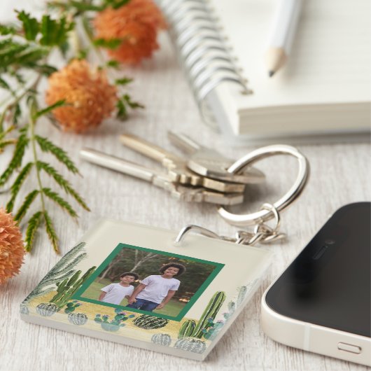 Creëer Your Ewn Photo Boho Cactus Sleutelhanger (Voorkant Rechts)
