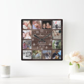 Creëer Your Ewn Photo Collage Farmhouse Wood Vierkante Klok (Huis)