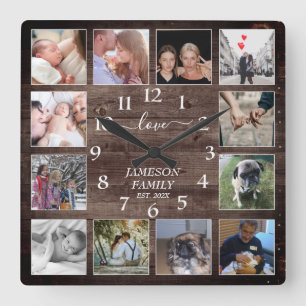 Creëer Your Ewn Photo Collage Farmhouse Wood Vierkante Klok
