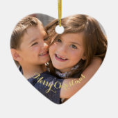 Creëer Your Ewn Photo Gold Text Kersthart Keramisch Ornament (Voorkant)