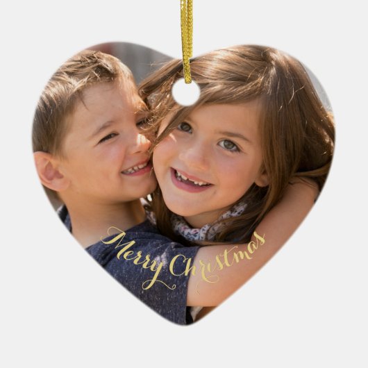 Creëer Your Ewn Photo Gold Text Kersthart Keramisch Ornament (Voorkant)