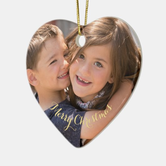 Creëer Your Ewn Photo Gold Text Kersthart Keramisch Ornament (Links)