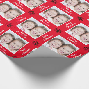 Creëer Your Ewn Red Merry-kerstfoto Cadeaupapier