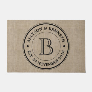 Creëer Your Ewn Trendy Burlap Retro Logo Monogram Deurmat