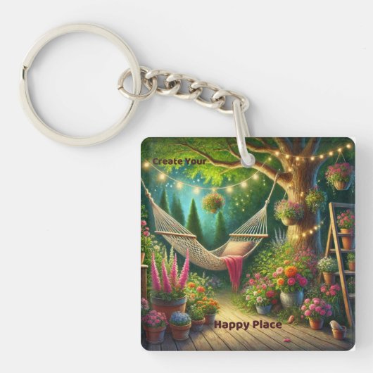 Creëer Your Happy Place Acryl Sleutelhanger (Voorkant)